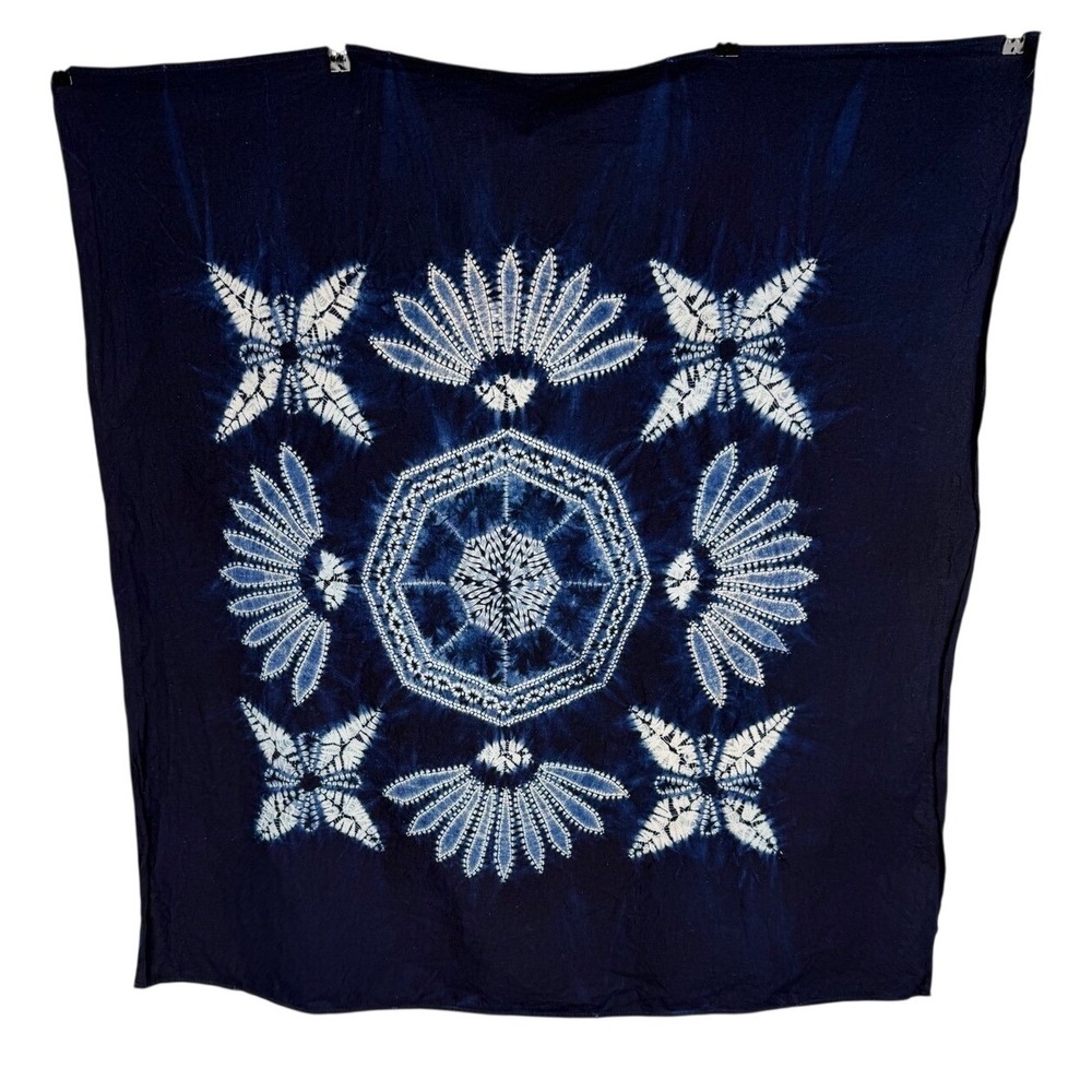 Indigo Batik 100% Cotton Tapestry Mandala Wall Hanging Navy White 40x40